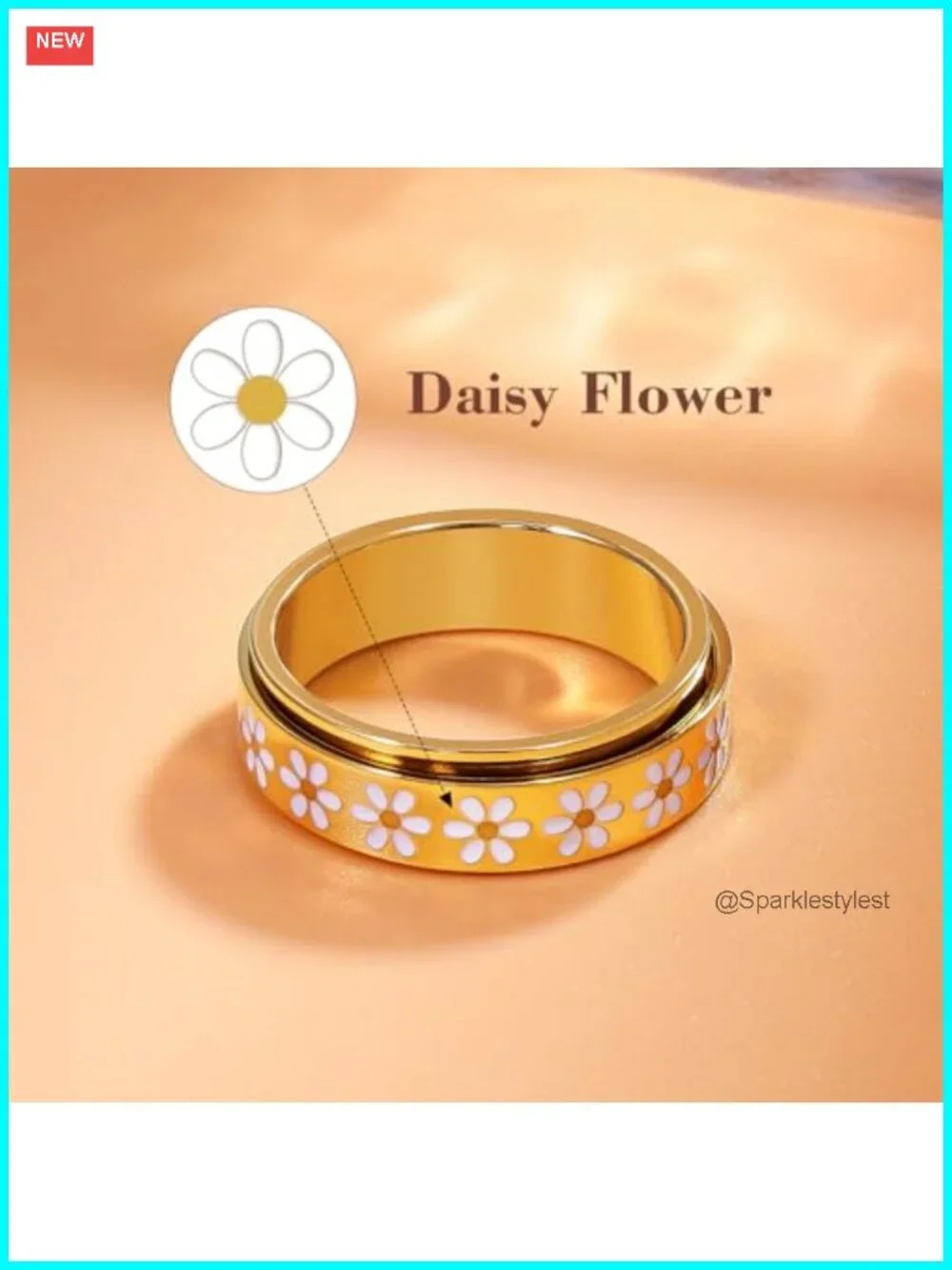 Daisy Fidget Ring 18K Gold Plated Spinner Band for Anxiety Relief